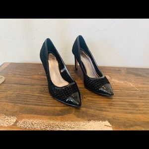 Antonio Melani black velvet mesh and crystal heels